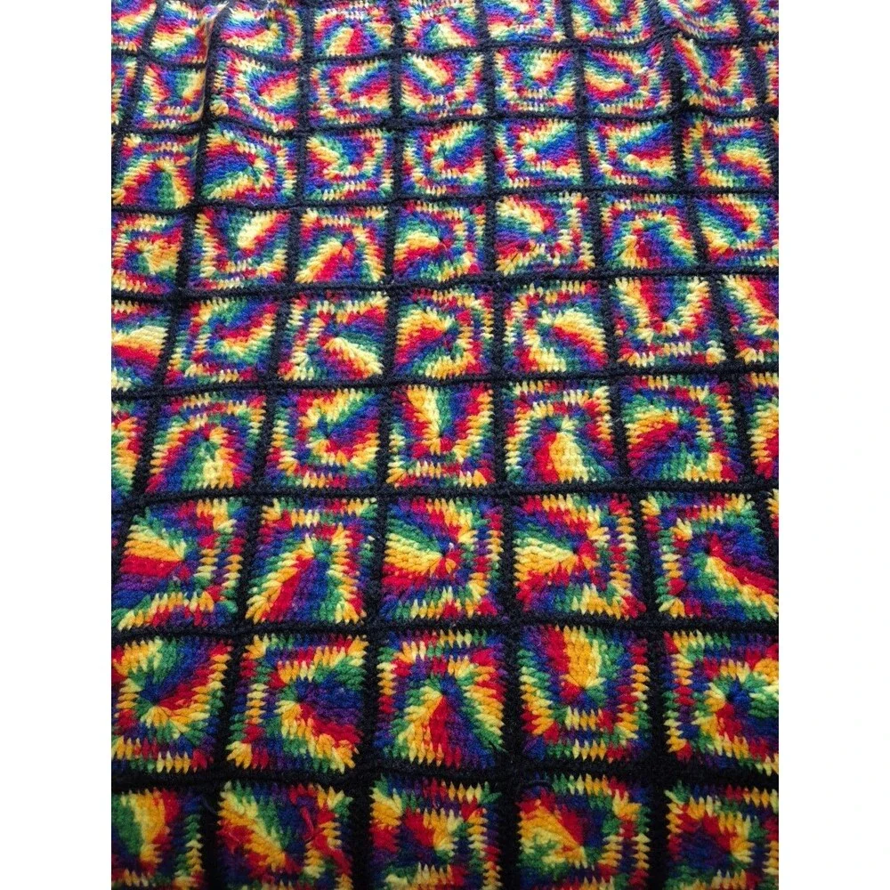 Granny Square Blanket Afghan Black Multicolor 45